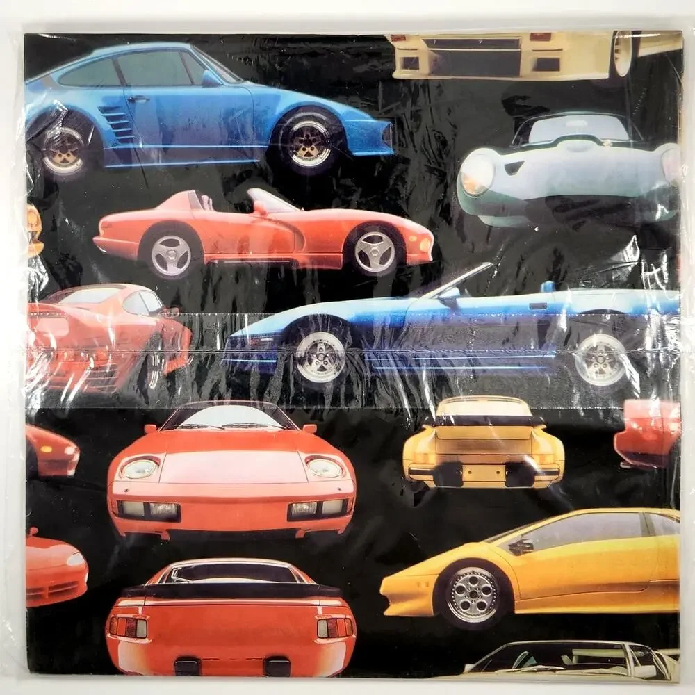Vintage Hallmark Sports Cars Gift Wrap Paper – 2 Sheets Retro 80s Party Supplies